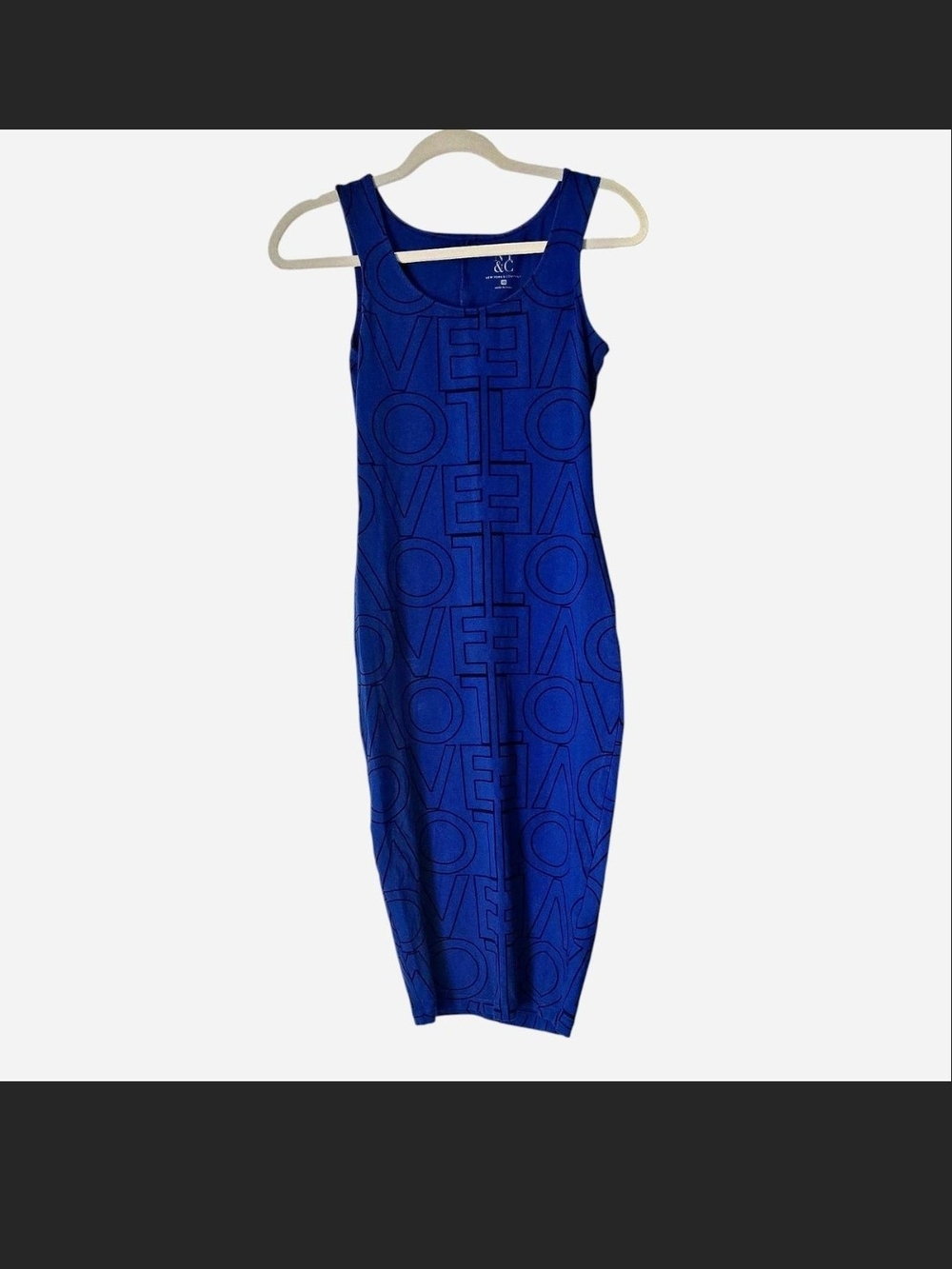 New York & Company Blue Sleeveless Text-Print Bodycon Dress